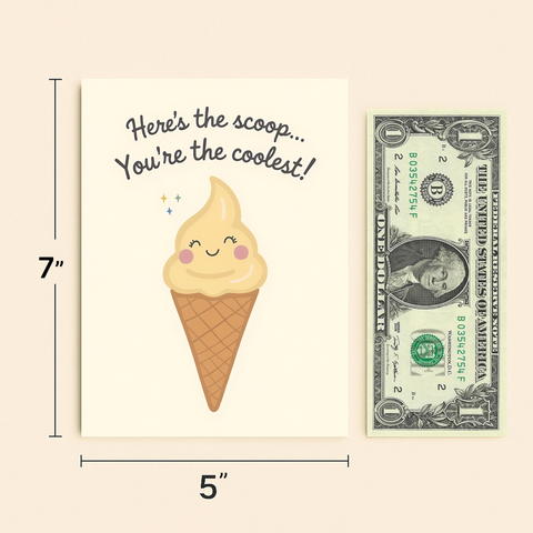 Funny Greeting Card Cute Ice Cream Cone Design - Size