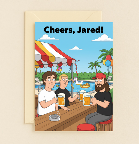 Cheers Jared Pool Party Beer Friends Cartoon Personalized Celebration Card product image