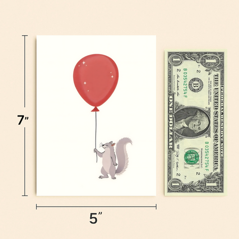 Cute Birthday Card Squirrel with Red Balloon - Size