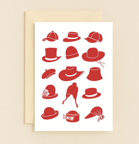 Funny Birthday Greeting Card Illustrated Hats Design - Front