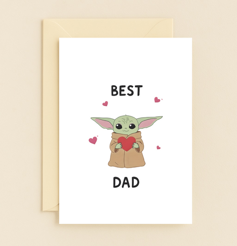 Cute Dad Greeting Card Baby Alien Holding Heart - Front