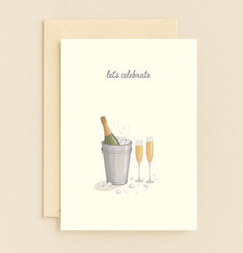 Celebration Greeting Card with Champagne Illustration - Front
