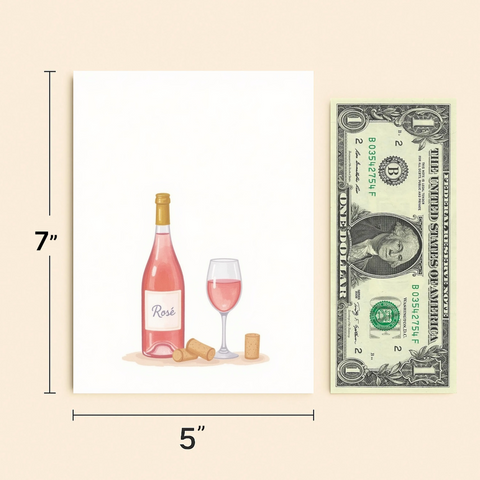 Rosé Greeting Card with Bottle and Glass Illustration - Size