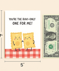 Funny Romantic Greeting Card Cute Ravioli Illustration - Size