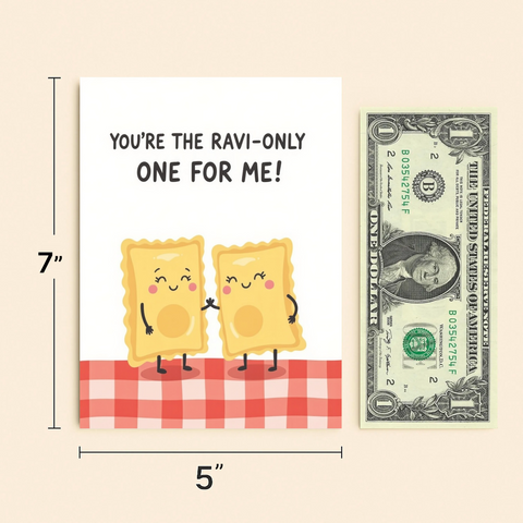 Funny Romantic Greeting Card Cute Ravioli Illustration - Size