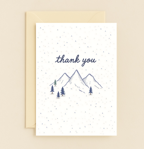 Thank You Greeting Card Modern Mountain Design - Front