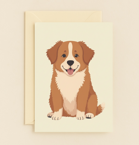 Cute Smiling Dog Illustration Fluffy Puppy Blank Greeting Card product image