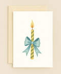 Birthday Card with Candle and Blue Bow Illustration - Front