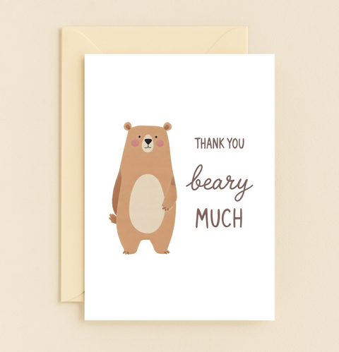 Thank You Greeting Card Cute Bear Illustration - Front