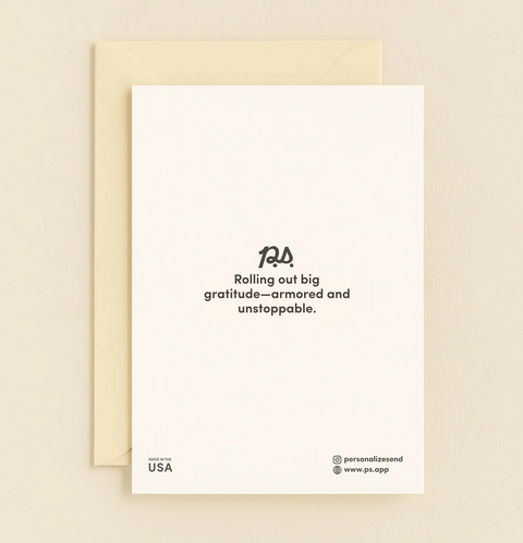 Thank You Greeting Card with Illustrated Tank Design - Back