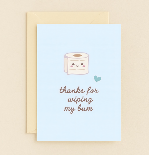 Funny Toilet Paper Thank You Card Cute Illustrated Design - Front