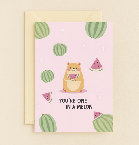 Funny Birthday Greeting Card Cute Watermelon Bear Design - Front
