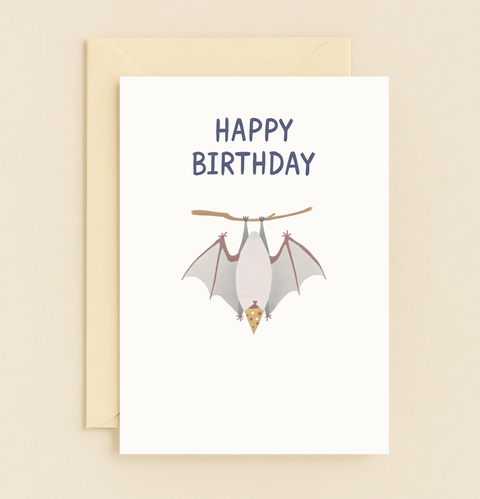 bat with party hat birthday card