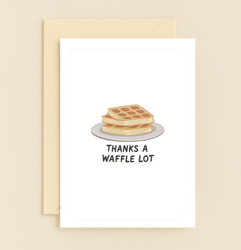Funny Thank You Card Cute Waffle Illustration - Front