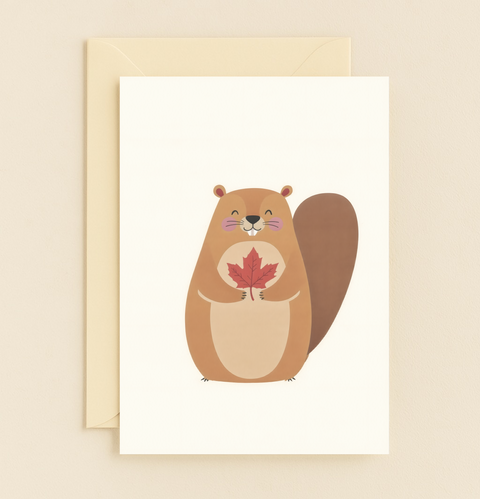 beaver with maple leaf card