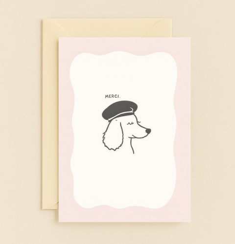 beret dog merci card