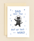 Funny Dad Birthday Card Astronaut Cat Design - Front
