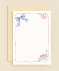 blue ribbon and pink roses greeting card