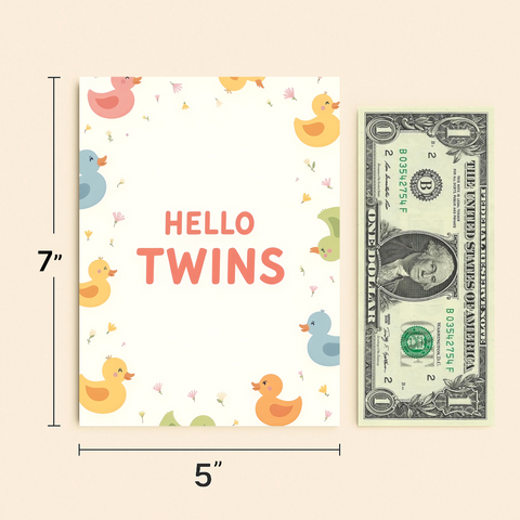 Twin Baby Greeting Card Cute Duck Design - Size