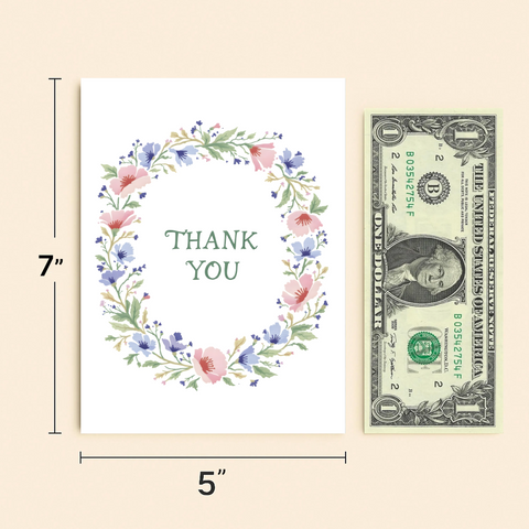 Thank You Card Modern Floral Design - Size