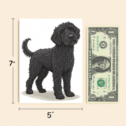 Funny Birthday Card Shaggy Black Dog Illustration - Size