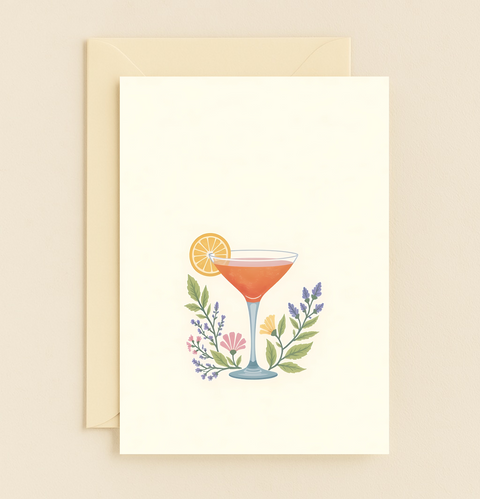 Cocktail Greeting Card with Floral Illustration - Front
