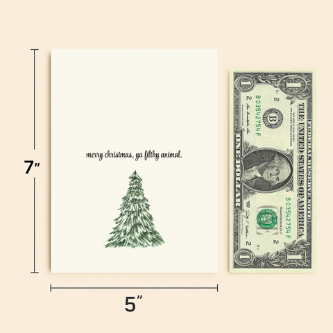 Funny Christmas Greeting Card with Watercolor Tree - Size