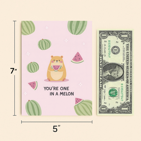 Funny Birthday Greeting Card Cute Watermelon Bear Design - Size