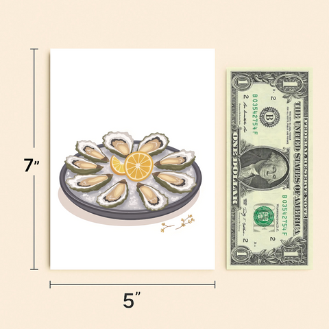 Oyster Greeting Card with Lemon Illustration - Size