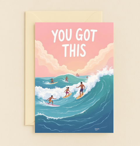 Motivational Greeting Card Surfing Scene Encouragement - Front