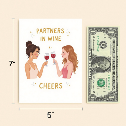 Funny Wine Greeting Card Cute Girls Cheers Illustration - Size