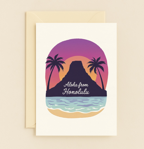 Hawaii Greeting Card Modern Sunset Design - Front