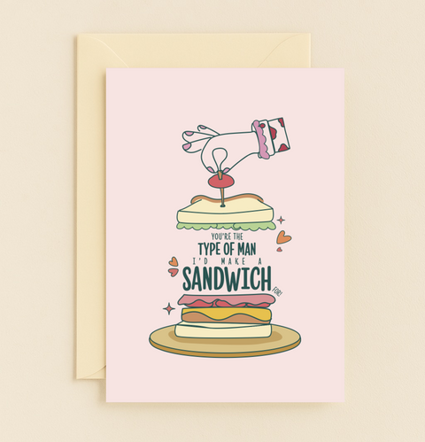 Funny Love Greeting Card Pie Sandwich Illustration - Front