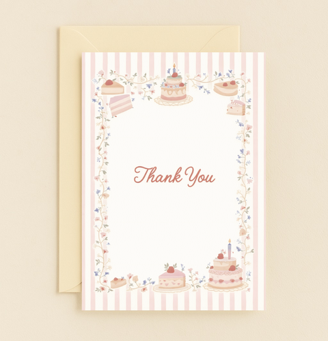 cake and flower thank you card