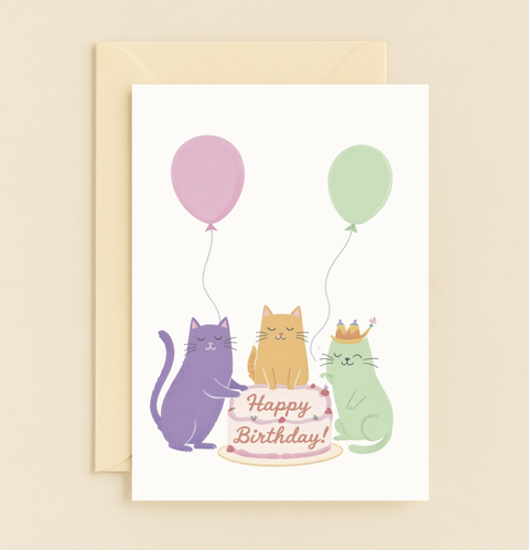 cat party birthday cake card