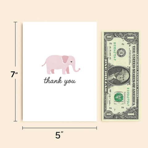 Thank You Card with Cute Pink Elephant Design - Size