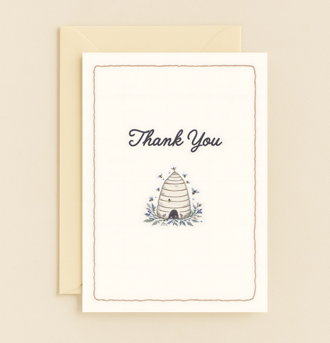 Thank You Card with Beehive Illustration - Front
