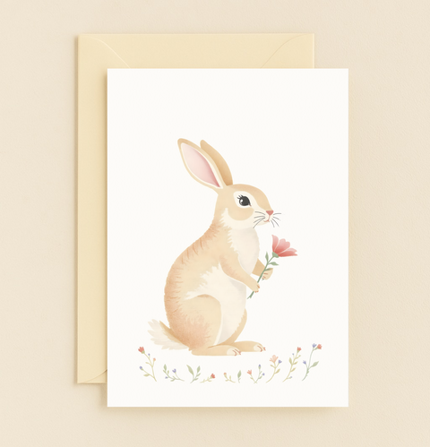charming bunny with flower card