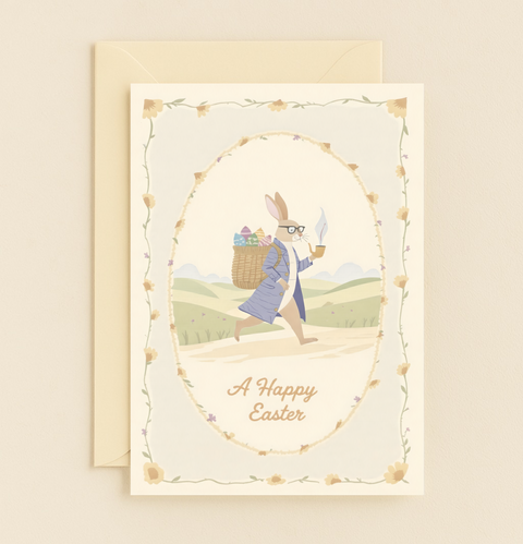 chic bunny with coffee and eggs card