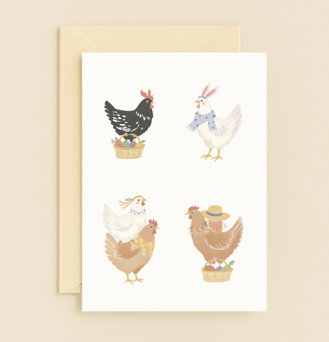chickens with festive baskets card