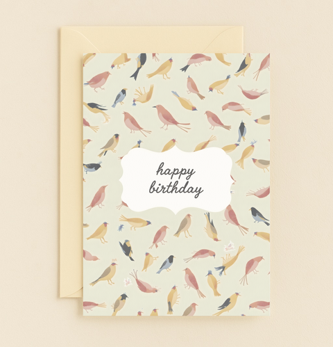 colorful birds birthday card