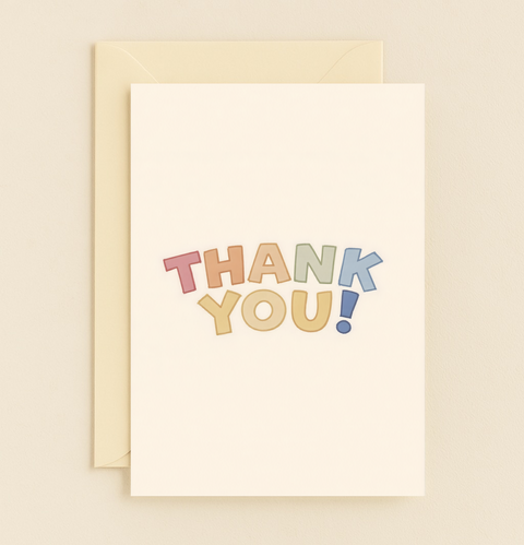 colorful block letters thank you card