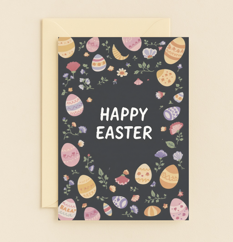 colorful easter eggs floral card