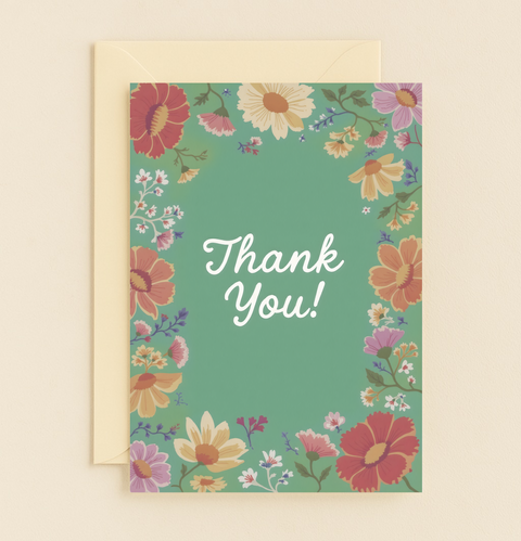 colorful floral thank you card