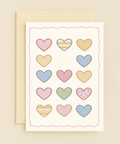 colorful patchwork hearts card