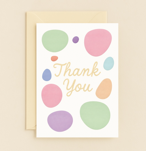 colorful thank you card with pastel bubbles