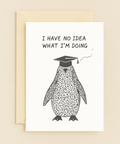 confused graduate penguin card