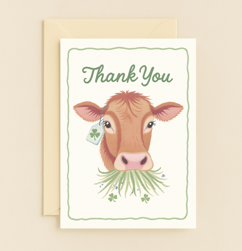 cow with clover thank you card