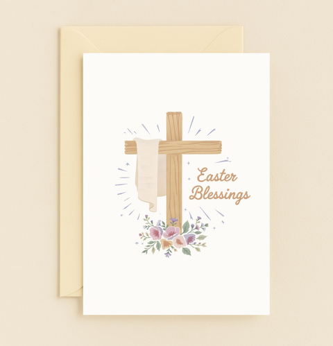 cross with flowers easter card blessings