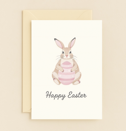 cute bunny holding egg card